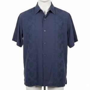 Tommy Bahama Camp Shirt Mens M Blue Embroidered Original Fit Tropical Floral